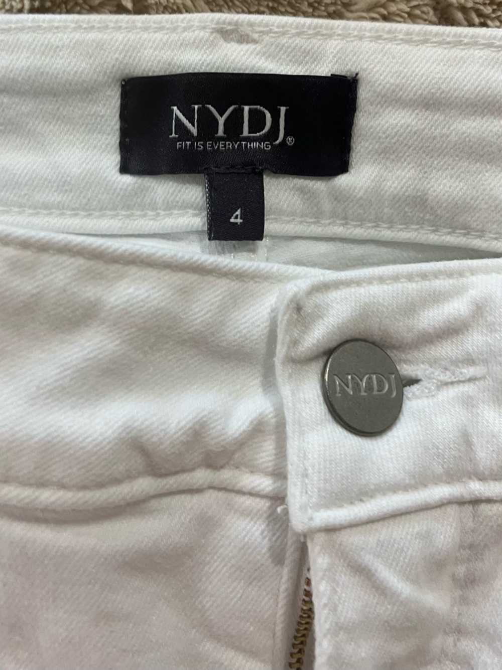 NYDJ White High-Rise Denim Shorts with Branded Button and cuffs - Picture 3 of 4